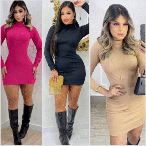Mulher vestindo vestido rosa.